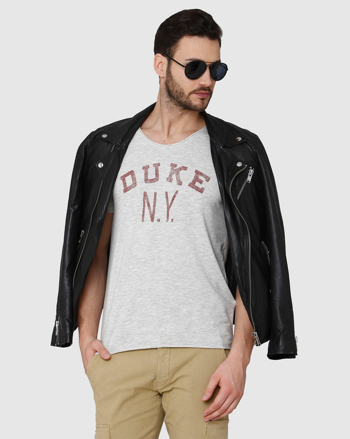 Grey Printed Crew Neck T-Shirt