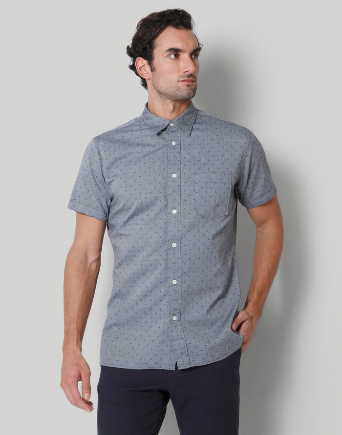 Grey Printed Short Sleeves Shirt