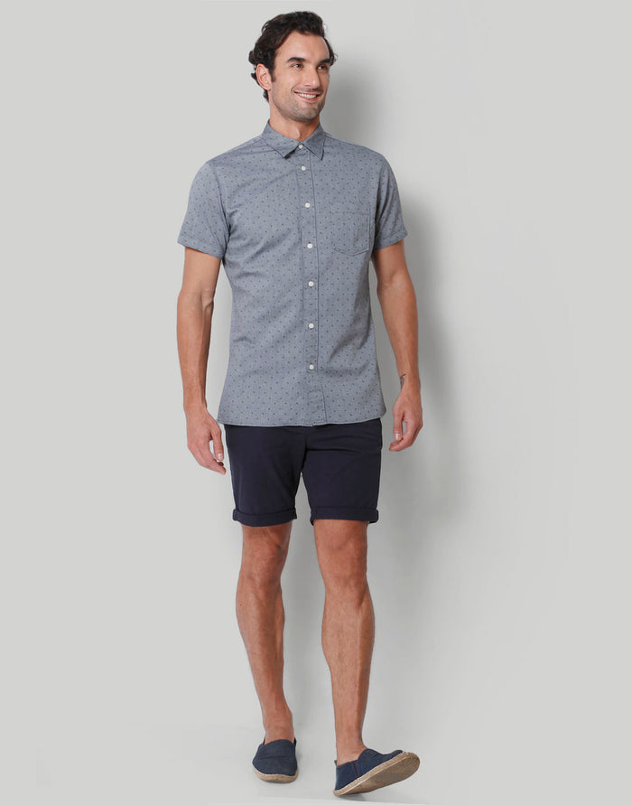 Grey Printed Short Sleeves Shirt