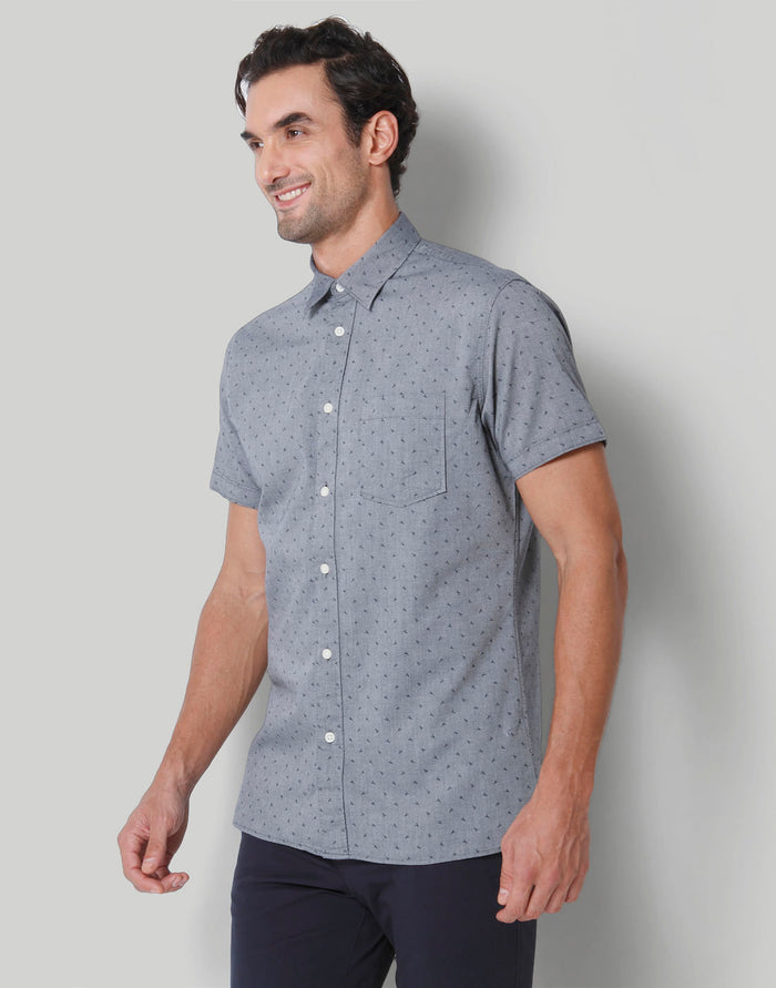 Grey Printed Short Sleeves Shirt