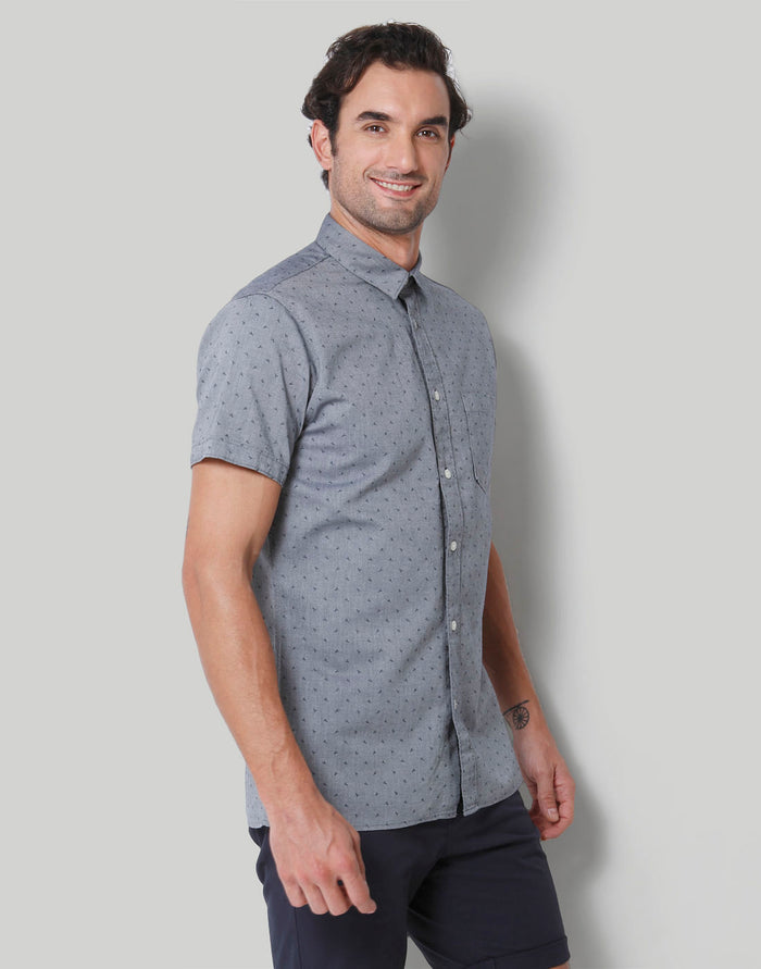 Grey Printed Short Sleeves Shirt
