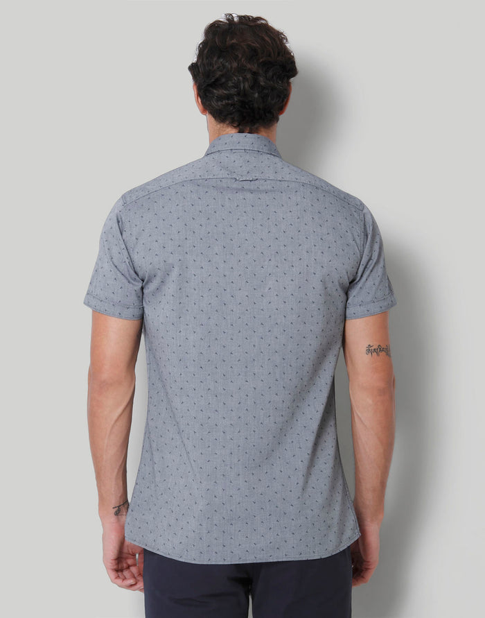 Grey Printed Short Sleeves Shirt
