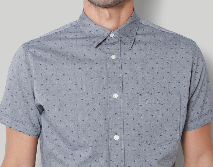 Grey Printed Short Sleeves Shirt
