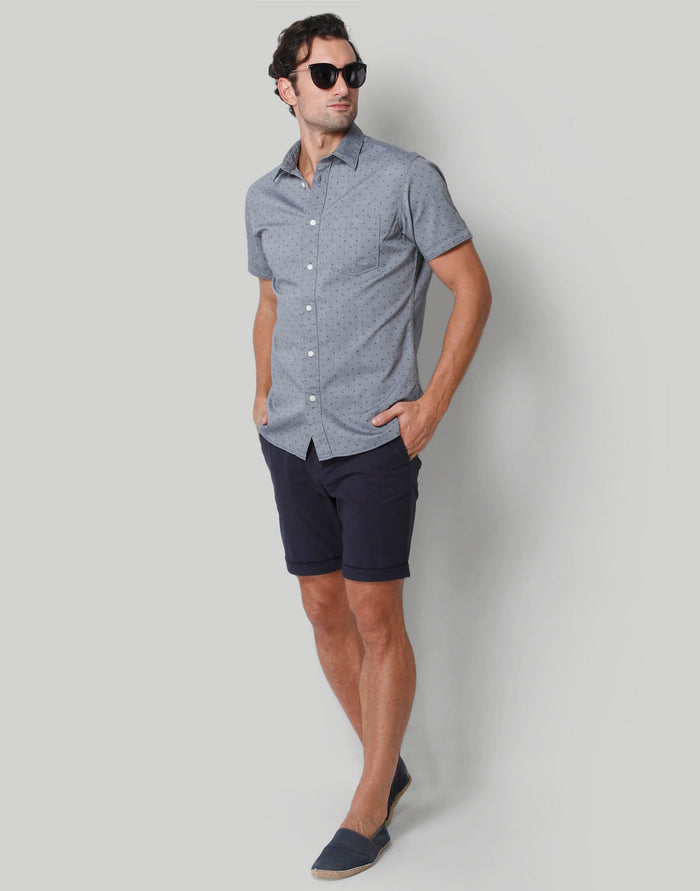 Grey Printed Short Sleeves Shirt