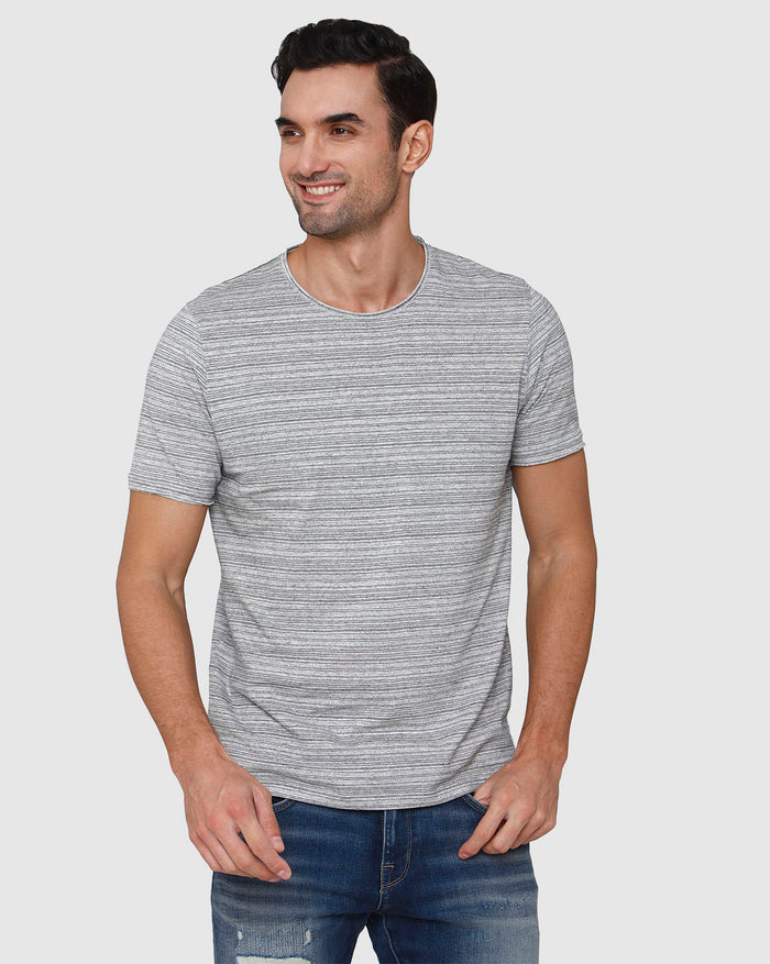 Grey Striped Crew Neck T-Shirt