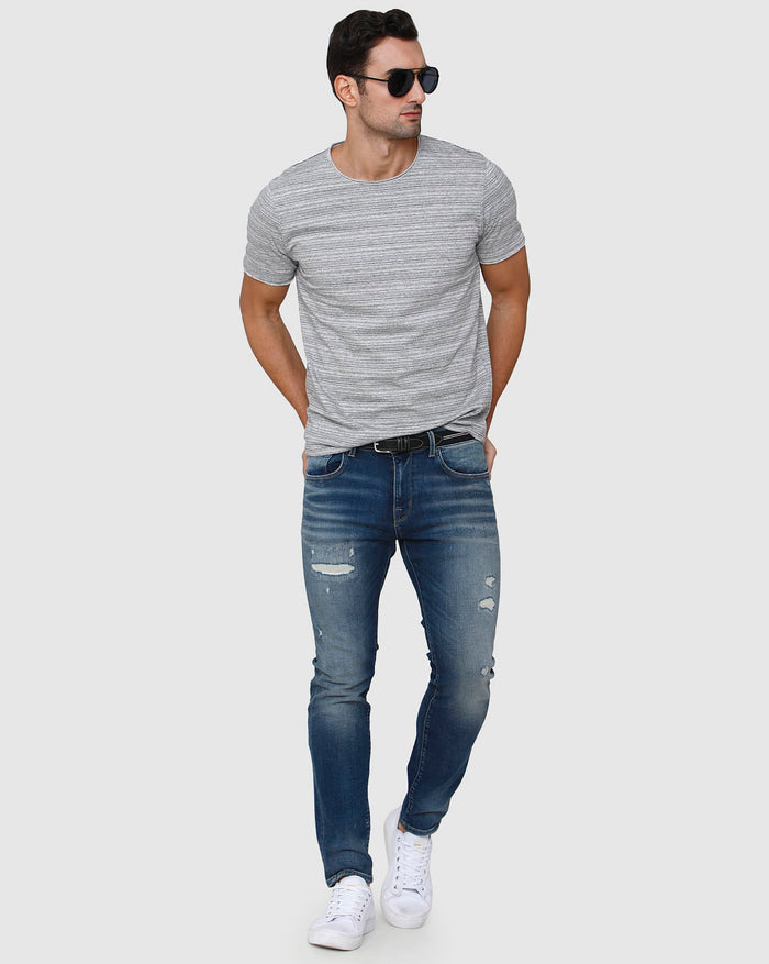 Grey Striped Crew Neck T-Shirt