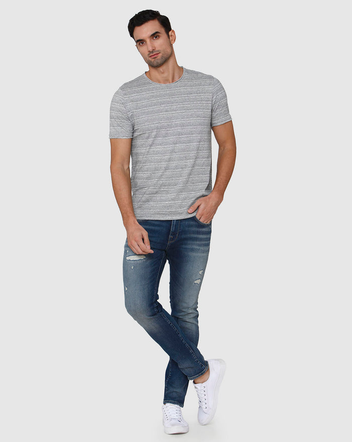 Grey Striped Crew Neck T-Shirt