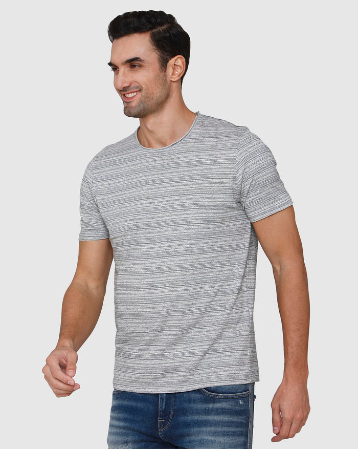 Grey Striped Crew Neck T-Shirt