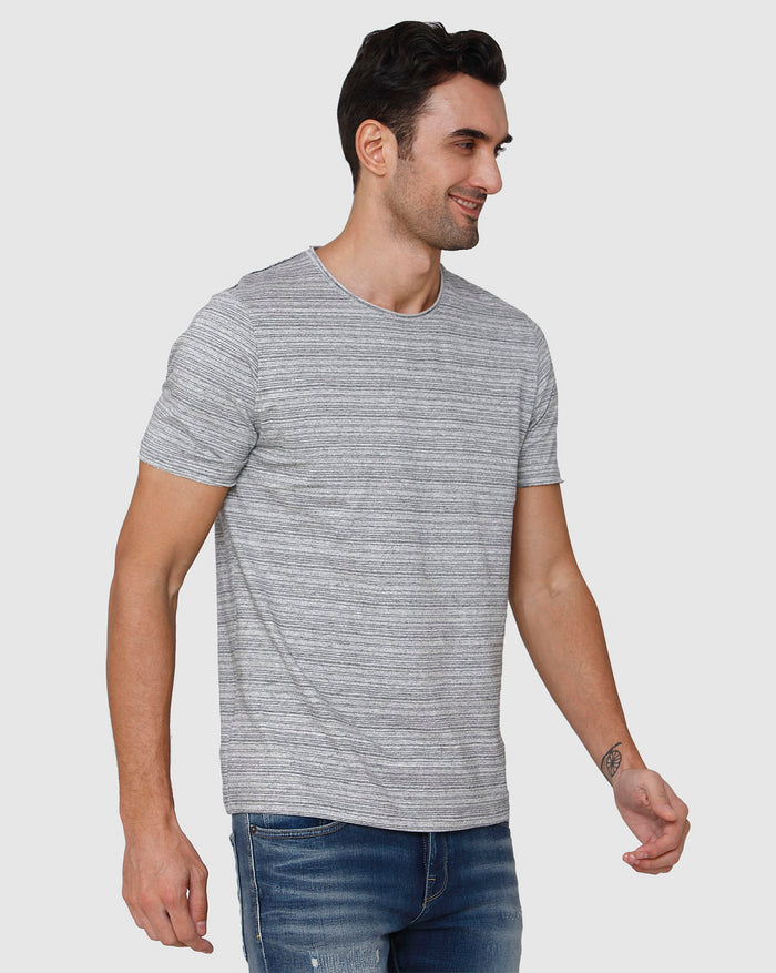 Grey Striped Crew Neck T-Shirt