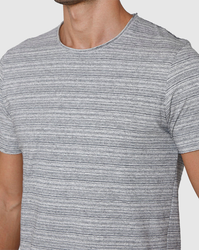 Grey Striped Crew Neck T-Shirt
