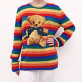GUCCI RAINBOW STRIPED TEDDY BEAR CASHMERE SWEATER - SIZE L