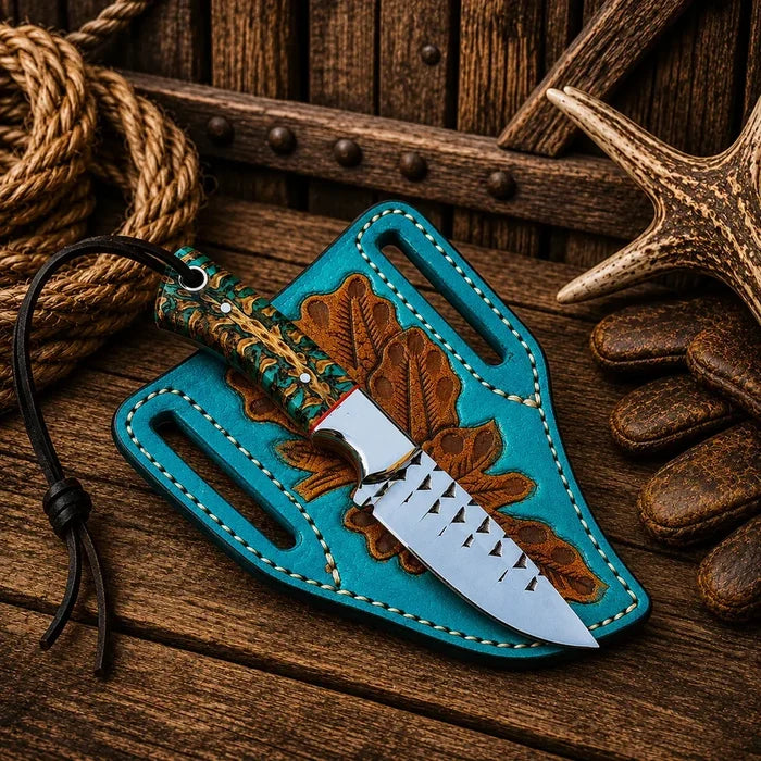 Handcrafted Cowboy Field Knife | Unique Rasp Steel Blade with Pine Cone Handle - RFE Marketing Ventures