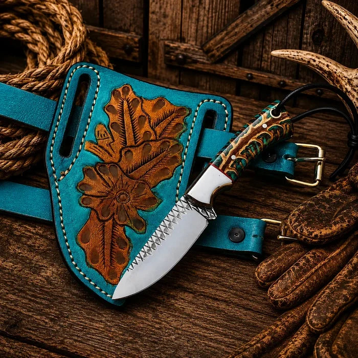 Handcrafted Cowboy Field Knife | Unique Rasp Steel Blade with Pine Cone Handle - RFE Marketing Ventures