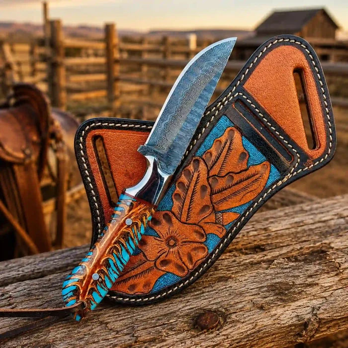 Handmade Buckaroo Knife - Unique Rasp Steel Blade with Pine Cone Handle - RFE Marketing Ventures