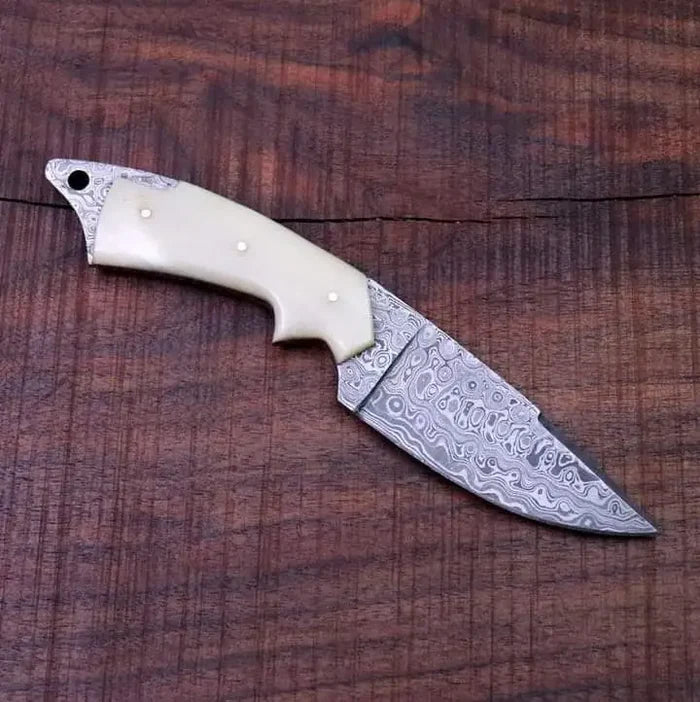 Handmade Damascus Skinner Knife with Premium Camel Bone Handle - RFE Marketing Ventures