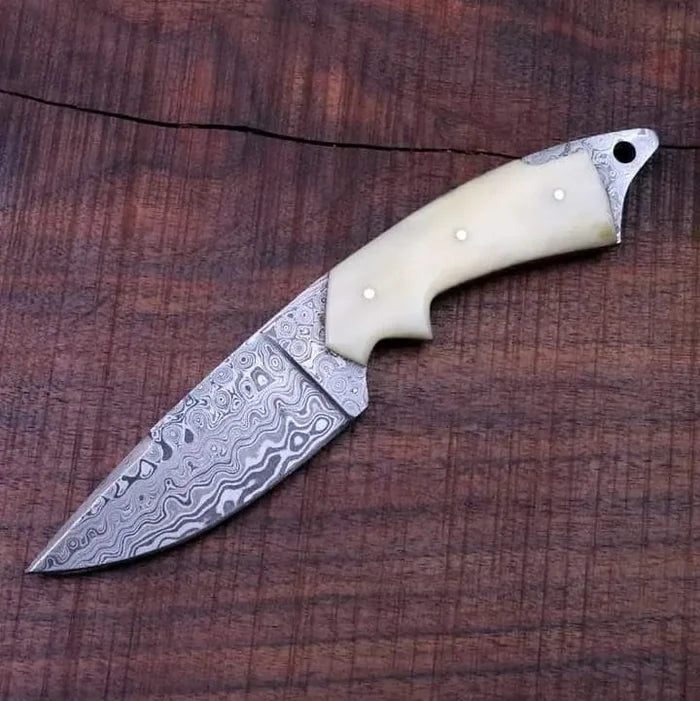 Handmade Damascus Skinner Knife with Premium Camel Bone Handle - RFE Marketing Ventures