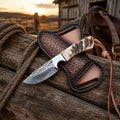 Handmade Damascus Steel Knife | Buckaroo Knife with Ram Horn Handle - RFE Marketing Ventures
