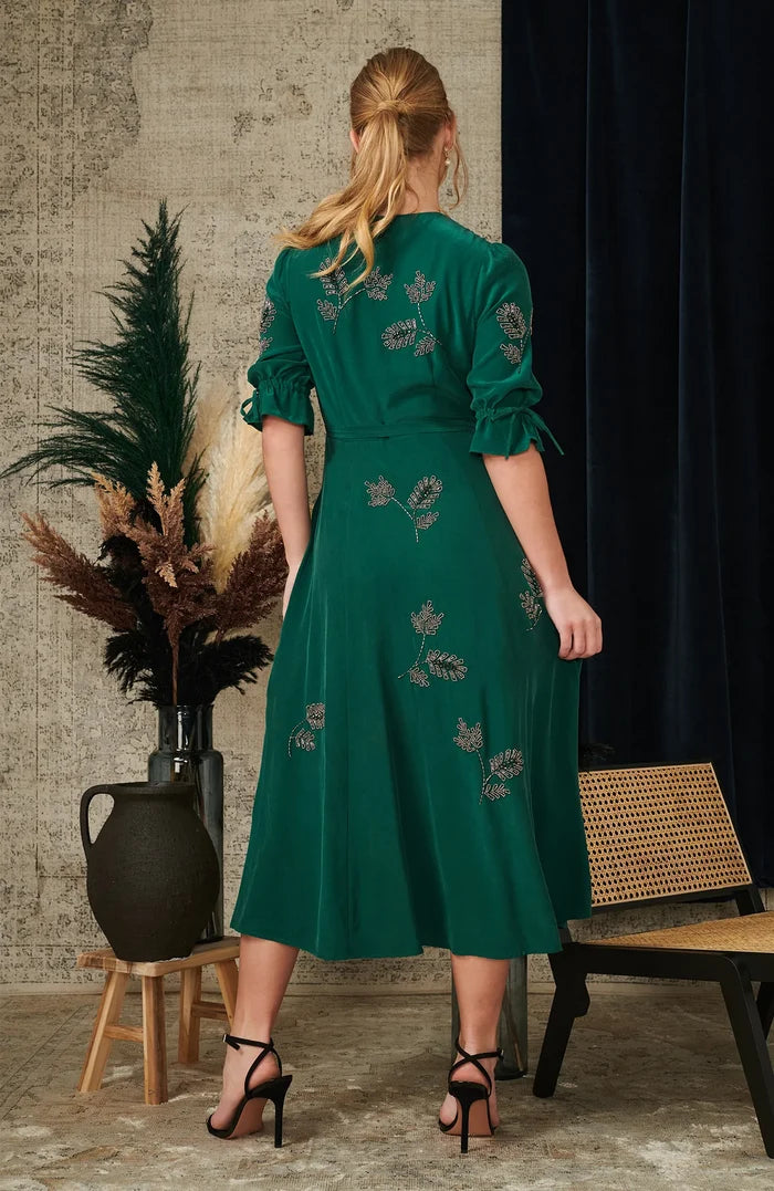 Harley Satin Wrap Dress (Green)