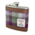 Harris Tweed 6oz Hip Flask - Classic Scottish Gift Idea - Green Small Check (COL133) - Heritage Of Scotland -