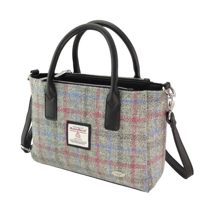 Harris Tweed Brora Small Tote - Compact Wool Tote Bag - Light Grey Check (COL069) - Heritage Of Scotland -