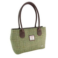 Harris Tweed Cassley Classic Handbag - Elegant Tartan Shoulder Bag - Green Herringbone with Overcheck (COL153) - Heritage Of Scotland -