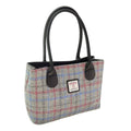 Harris Tweed Cassley Classic Handbag - Elegant Tartan Shoulder Bag - Light Grey Check (COL069) - Heritage Of Scotland -