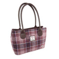 Harris Tweed Cassley Classic Handbag - Elegant Tartan Shoulder Bag - Pink/Burgundy Check (COL154) - Heritage Of Scotland -