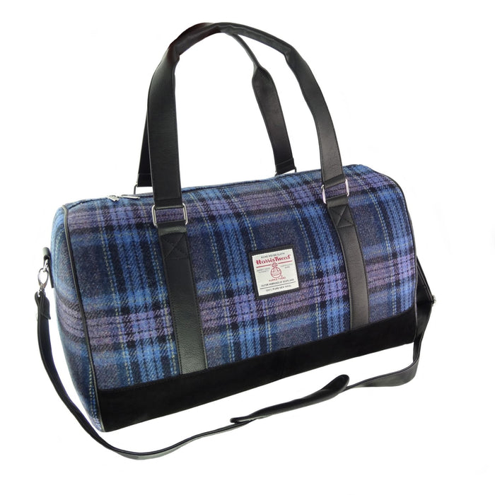 Harris Tweed Clyde Weekend Bag – Spacious Wool Travel Holdall - Blue & Purple Stewart Tartan  (COL143)