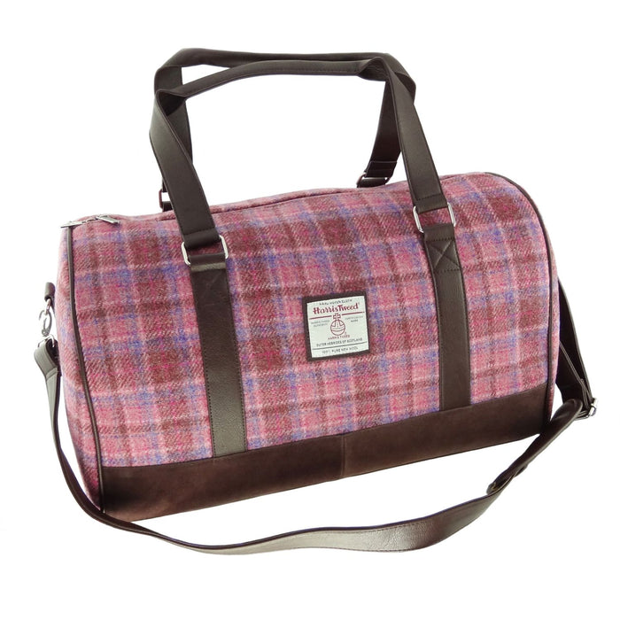 Harris Tweed Clyde Weekend Bag – Spacious Wool Travel Holdall - Pink Check (COL103)