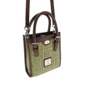 Harris Tweed Keltie Tall Mini Tote Bag - Wool Crossbody Tote - Green Herringbone with Overcheck (COL153) - Heritage Of Scotland -