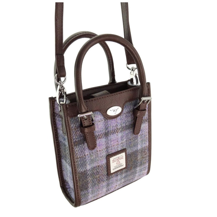 Harris Tweed Keltie Tall Mini Tote Bag - Wool Crossbody Tote - Soft Purple Tartan(COL155) - Heritage Of Scotland -