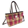 Harris Tweed Spey Tote Bag - Large Adjustable Shoulder Tote - Burgundy & Sand Tartan (COL159) - Heritage Of Scotland -