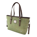 Harris Tweed Spey Tote Bag - Large Adjustable Shoulder Tote - Green Herringbone with Overcheck (COL153) - Heritage Of Scotland -
