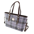 Harris Tweed Spey Tote Bag - Large Adjustable Shoulder Tote - Soft Purple Tartan(COL155) - Heritage Of Scotland -