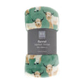 Highland cows pattern green flannel blanket throw in sleeve packaging
