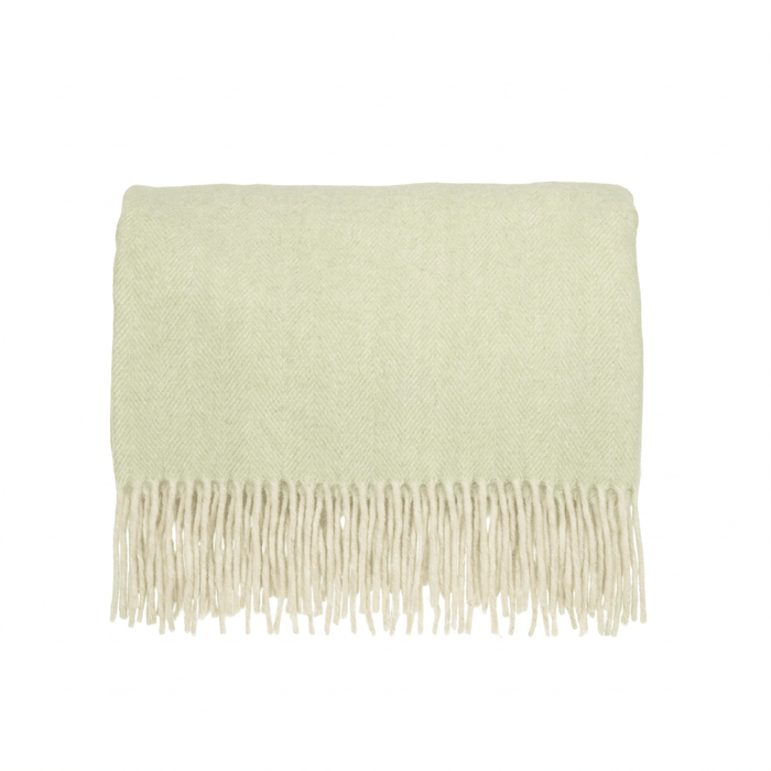 Highland Herringbone Wool Blend Throw Blanket with Tasselled Fringe - SAGE GREEN - Heritage Of Scotland -