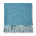 Highland Herringbone Wool Blend Throw Blanket with Tasselled Fringe - TURQUOISE - Heritage Of Scotland -