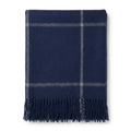 Highland Windowpane Wool Blend Throw Blanket with Tasselled Fringe - BLACK IRIS AND LATTE - Heritage Of Scotland -