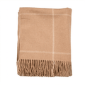 Highland Windowpane Wool Blend Throw Blanket with Tasselled Fringe - LATTE/ PRISTINE - Heritage Of Scotland -