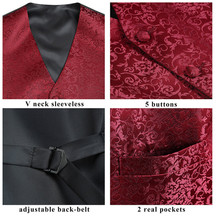 Paisley Vest Tie Handkerchief Set Burgundy 2