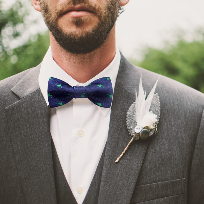 Dinasour Bow Tie & Pocket Square - NAVY BLUE