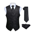 Paisley Suit Vest Tie Handkerchief Set - BLACK