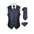 Hisdern Men's Navy Blue Brown Paisley Vest Tie Set For Weddings Anniversary