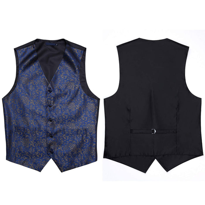 Paisley Vest Tie Handkerchief Set F Navy Blue Brown