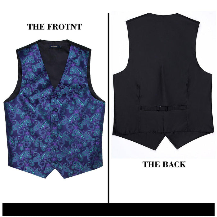 Paisley Vest Tie Handkerchief Set Purple Green