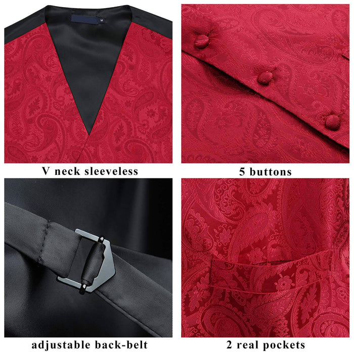 Paisley Vest Tie Handkerchief Set Red