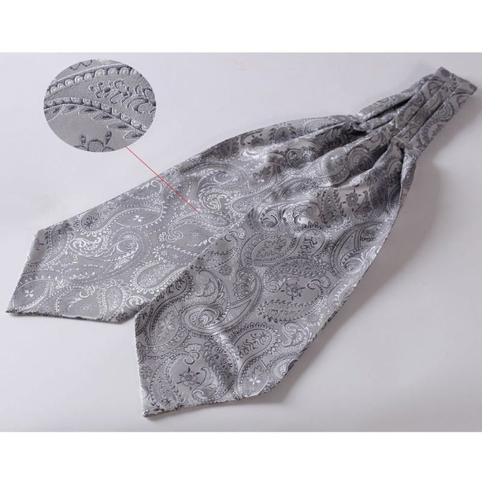 Floral Paisley Ascot Cravat Scarf - GRAY/SILVER