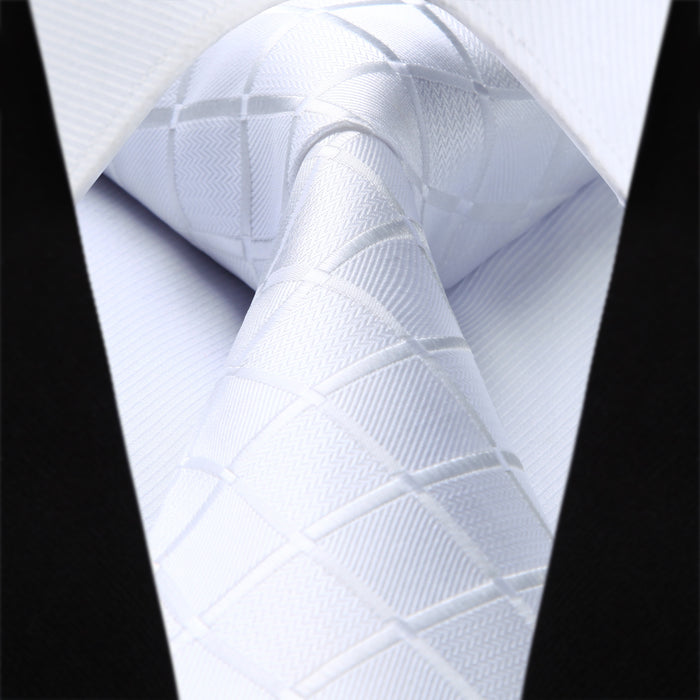 Plaid Tie Handkerchief Set - WHITE