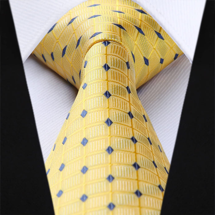 Plaid Tie Handkerchief Set - YELLOW
