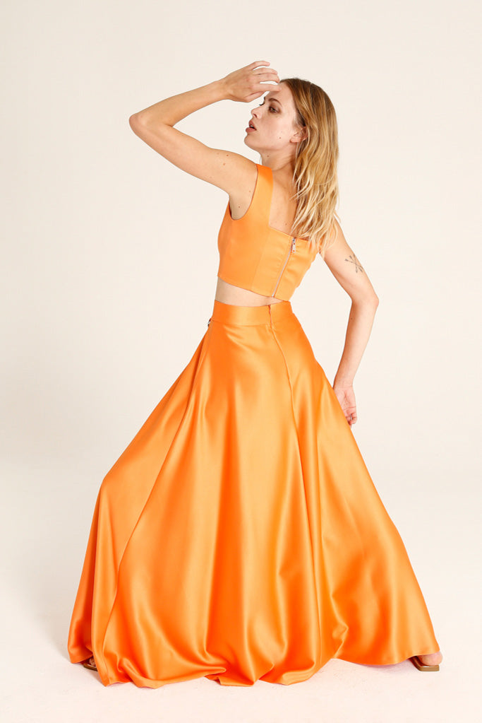 Imaus Long Satin Full Skirt (Orange)